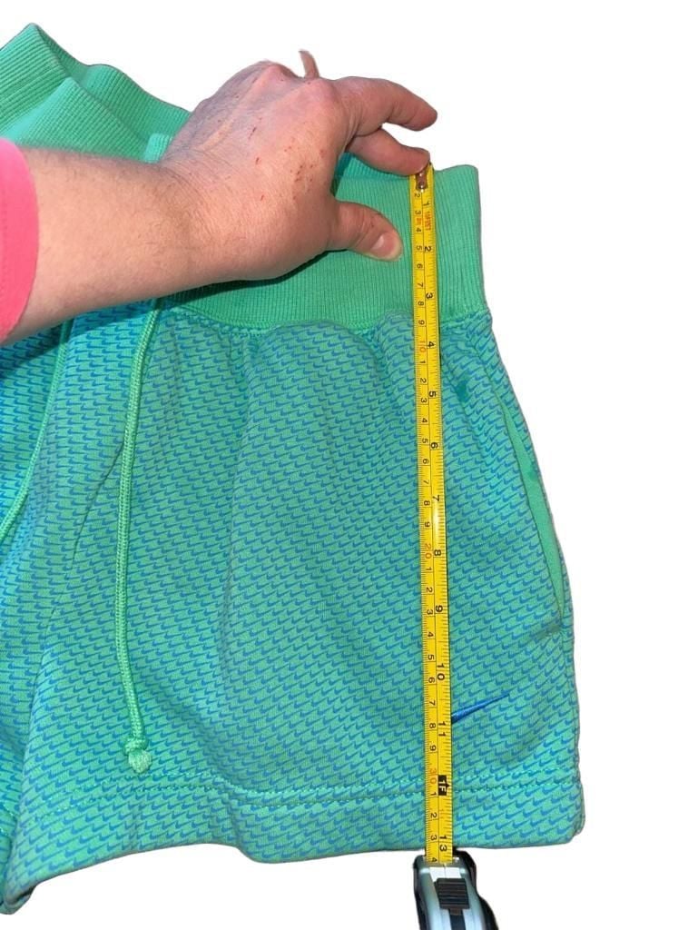 Nike Sportswear AOP Mini Swoosh Fleece Shorts Womens Size XS Green Blue 9