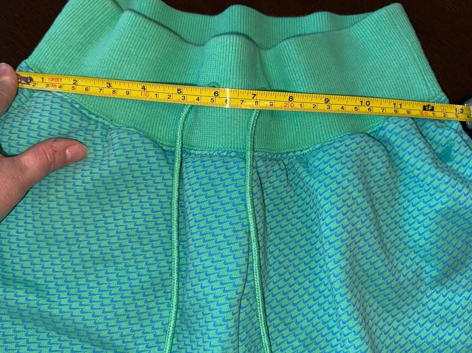 Nike Sportswear AOP Mini Swoosh Fleece Shorts Womens Size XS Green Blue 10