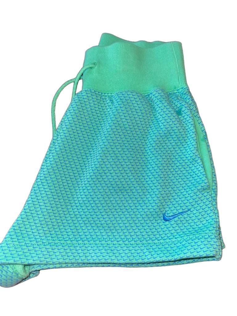 Nike Sportswear AOP Mini Swoosh Fleece Shorts Womens Size XS Green Blue 12