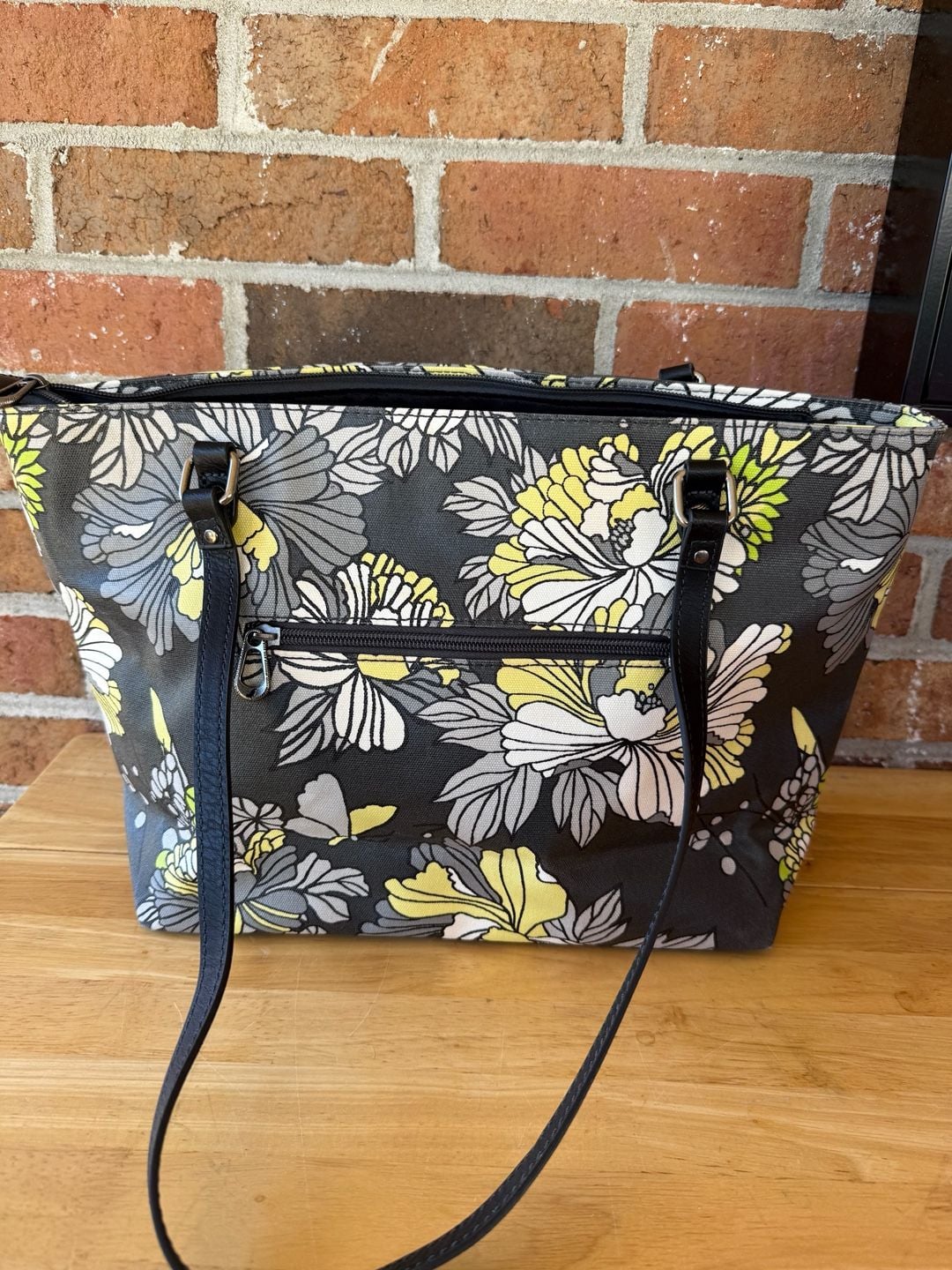 Sakroots Metro Tote Gray Yellow Flower Blossom Purse 3