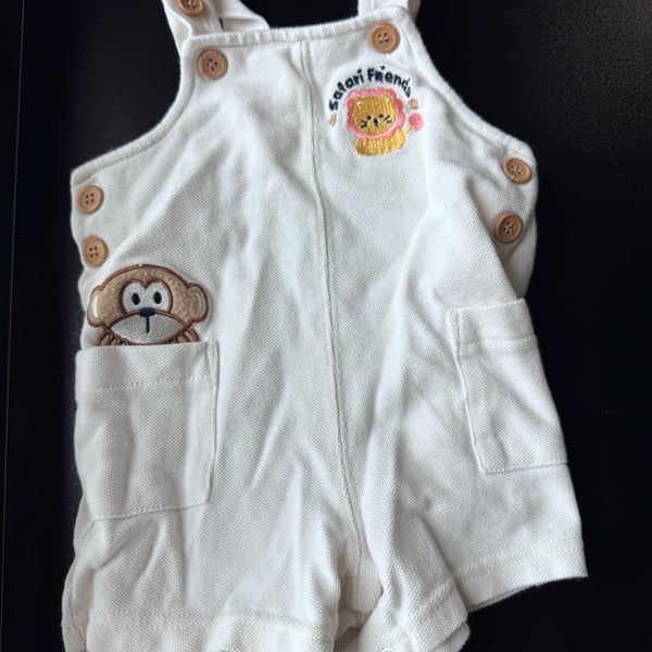 McBaby Safari Friends Baby White Corduroy Overalls 6/9 Months