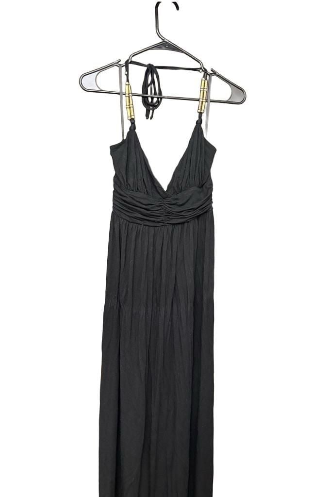 Arden B. Halter Maxi Dress Size S Black Beaded Straps Ruched 3