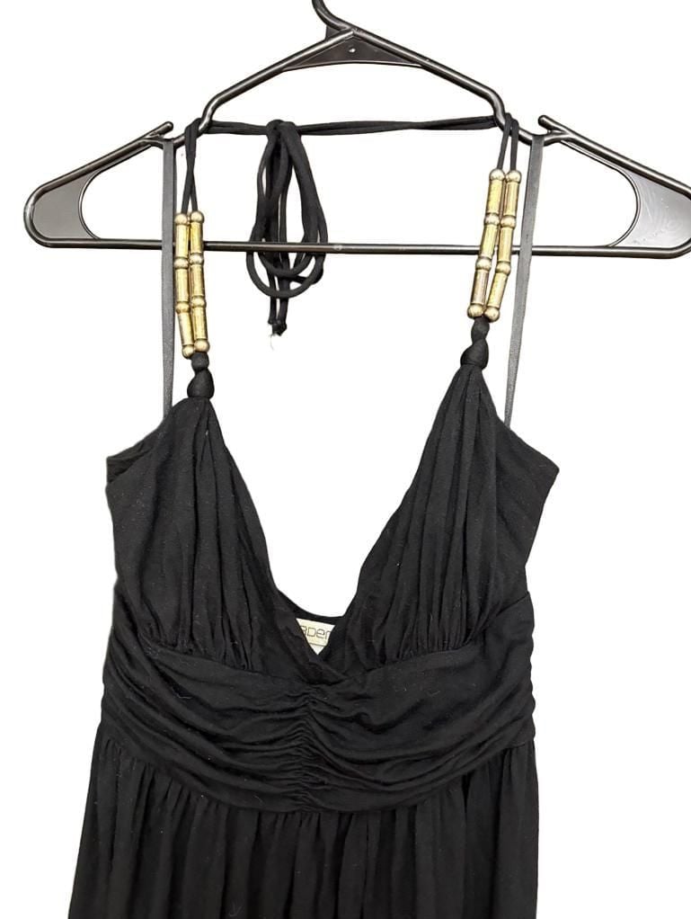 Arden B. Halter Maxi Dress Size S Black Beaded Straps Ruched 4