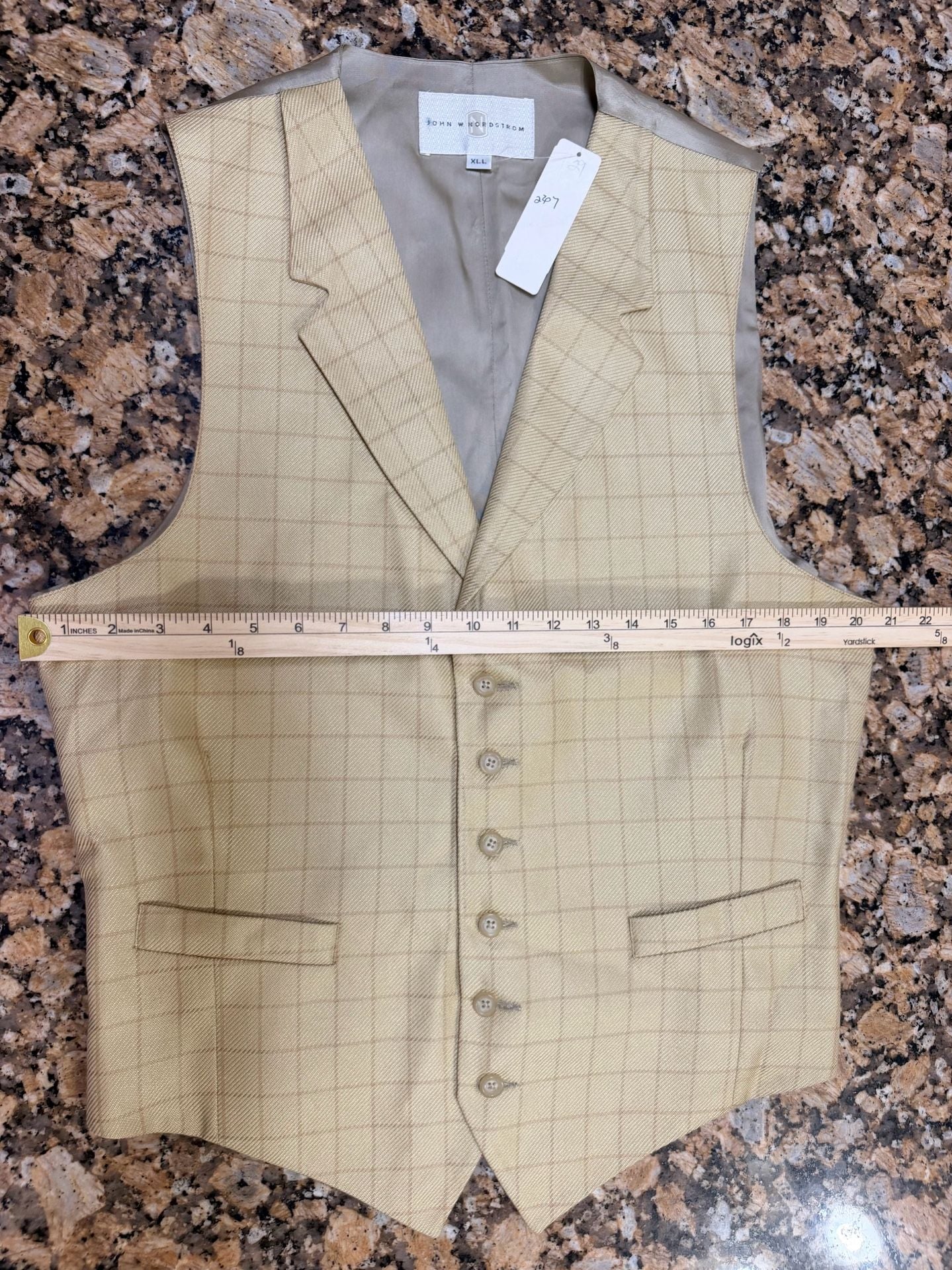 John W. Nordstrom Vest XLL Gold Tan Check Plaid Lapel Waistcoat 7