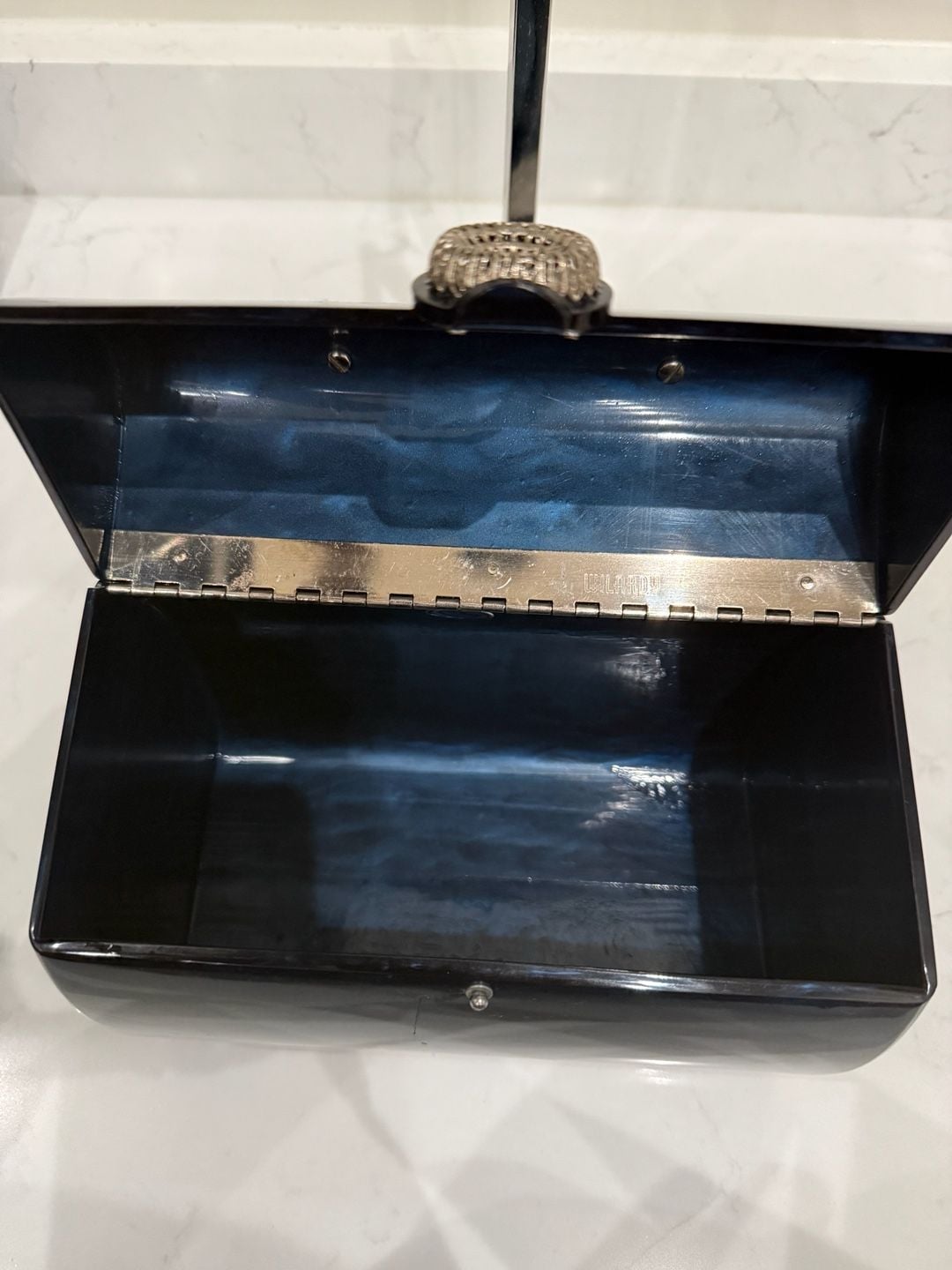 Vintage 1950s Wilardy Lucite Box Purse Marbled Blue Handbag 9