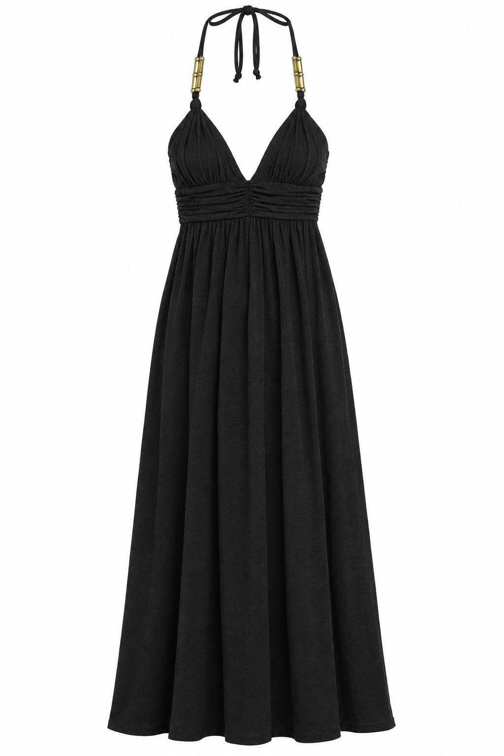 Arden B. Halter Maxi Dress Size S Black Beaded Straps Ruched 2