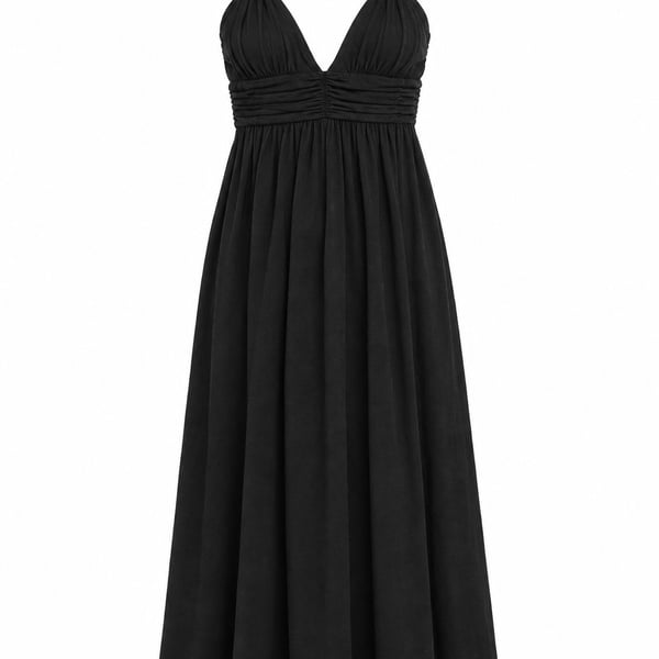 Arden B. Halter Maxi Dress Size S Black Beaded Straps Ruched