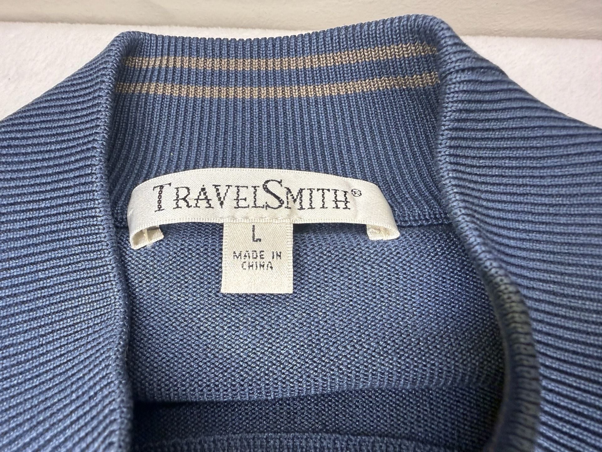 TravelSmith Navy Blue Mock Neck Sweater Size L Knit Pullover 4