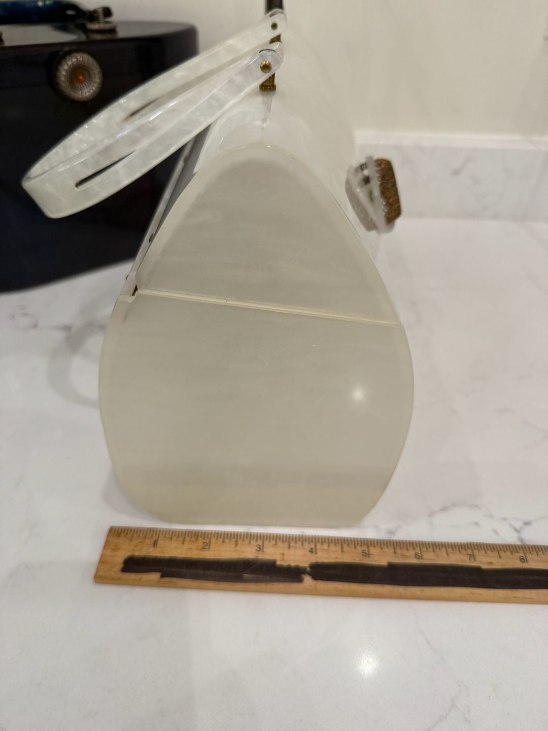 Wilardy Vintage 1950s White Marbleized Lucite Box Purse Top Handle 14