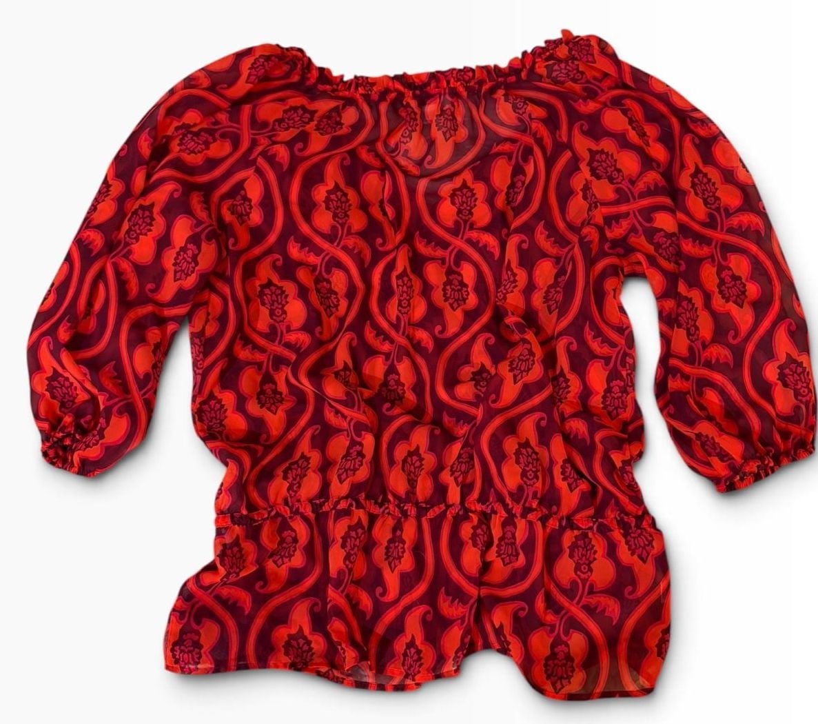 Loft Blouse Size M Fall Red Floral Print Peplum Chiffon 7