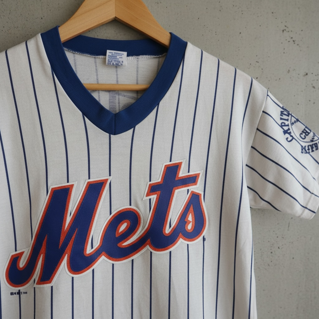 Russell Athletic New York Mets Pinstripe Baseball Jersey Size S White 3