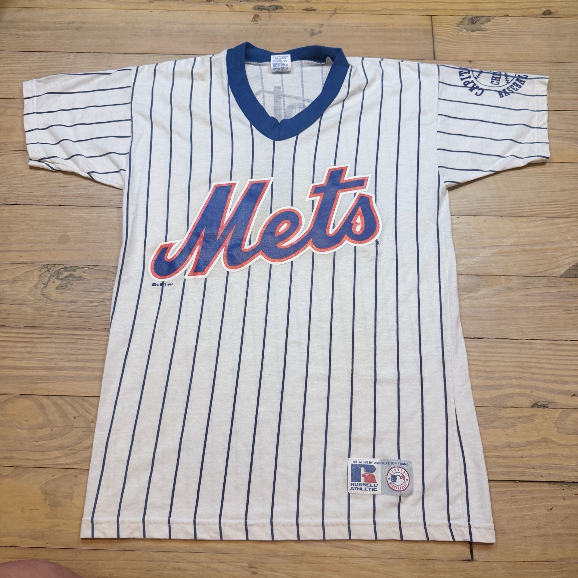 Russell Athletic New York Mets Pinstripe Baseball Jersey Size S White 4
