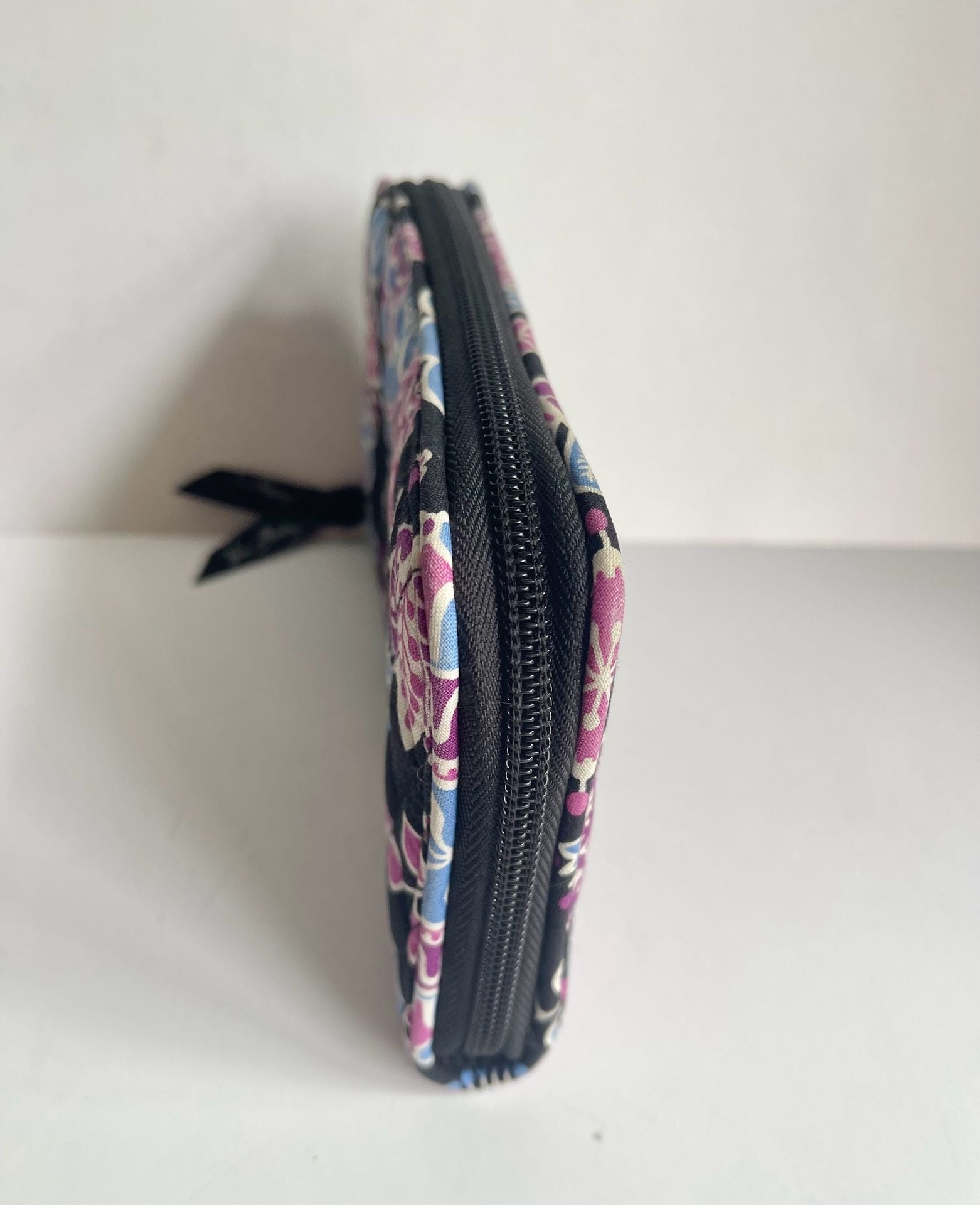 Vera Bradley Alpine Floral Zip Around Wallet Black Pink Blue Floral Quilted 4