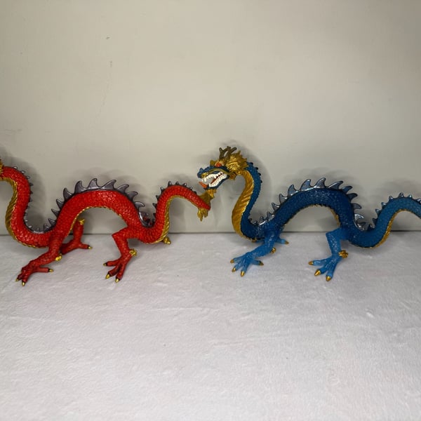 Safari Ltd. Horned Chinese Dragon Toy Figurine Red and Blue Set of 2