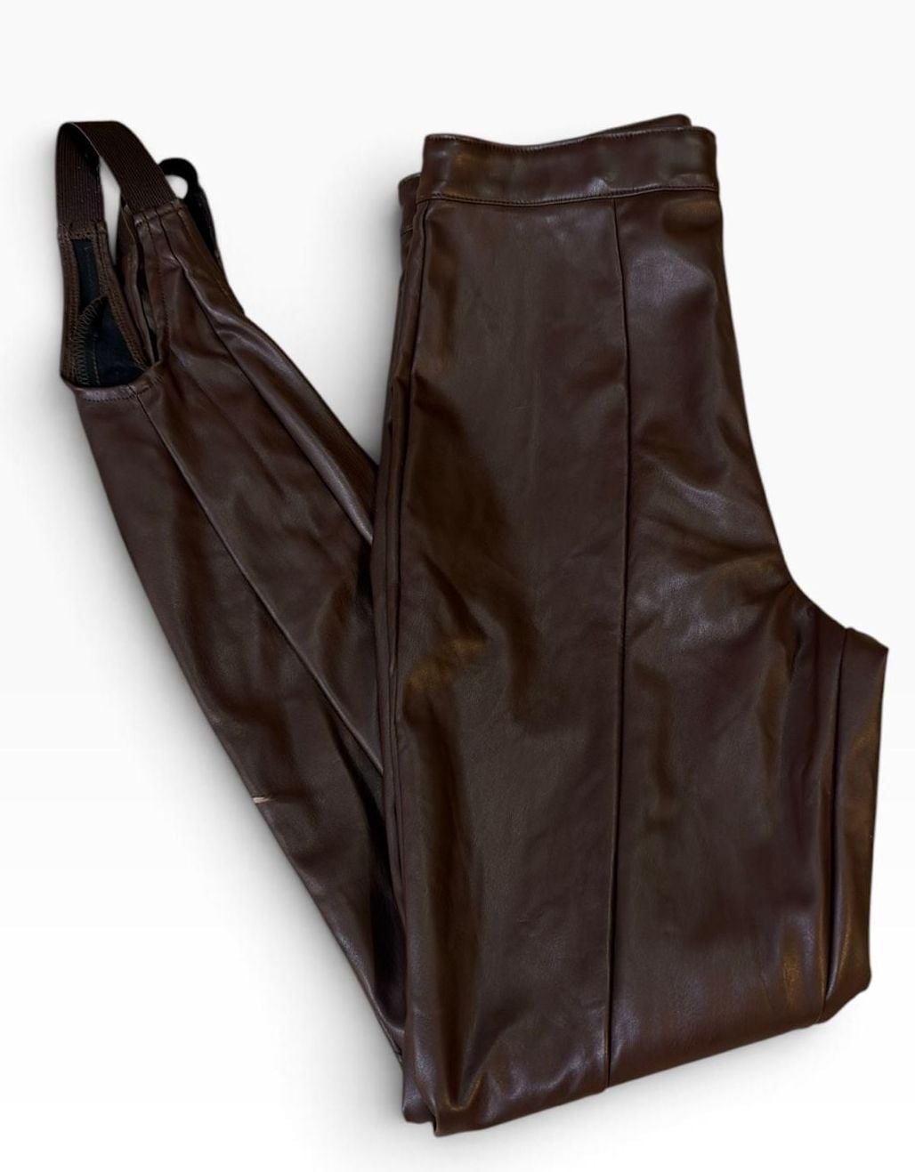 AFRM Rent The Runway Faux Leather Stirrup Pants Chocolate Brown M 1