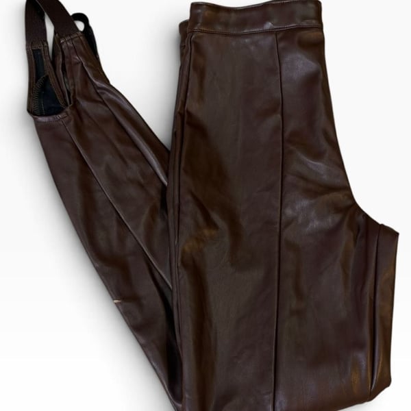 AFRM Rent The Runway Faux Leather Stirrup Pants Chocolate Brown M
