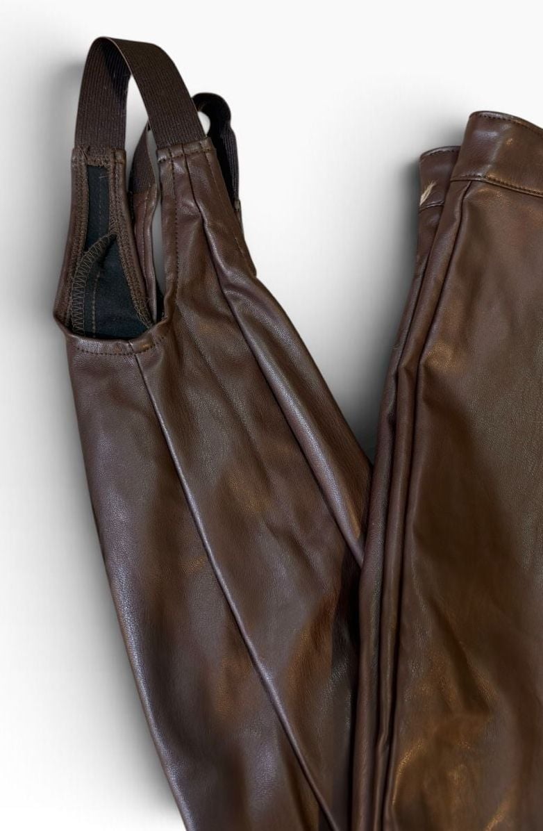 AFRM Rent The Runway Faux Leather Stirrup Pants Chocolate Brown M 3