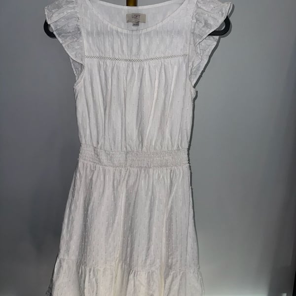 LOFT White Eyelet Flutter Sleeve Mini Dress XSP