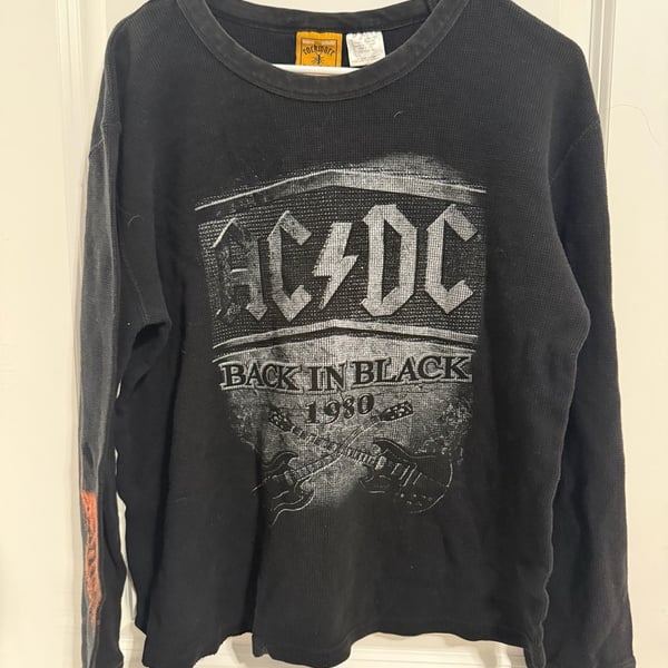 Rockware Anthill Trading ~AC/DC Back In Black~Black Thermal L/S Shirt Mens: XL