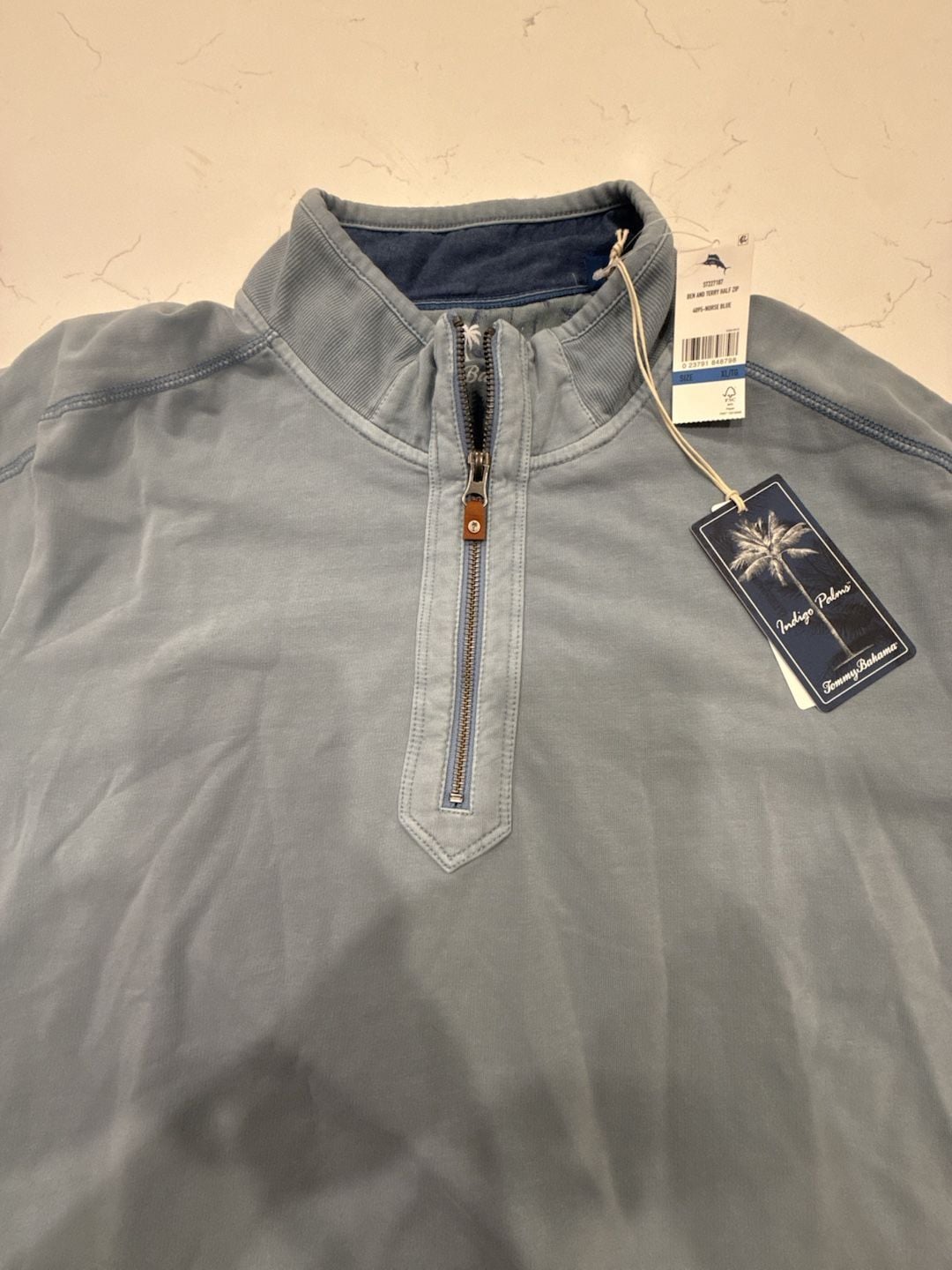 Tommy Bahama Ben And Terry Half Zip Size XL Norse Blue Pullover 3