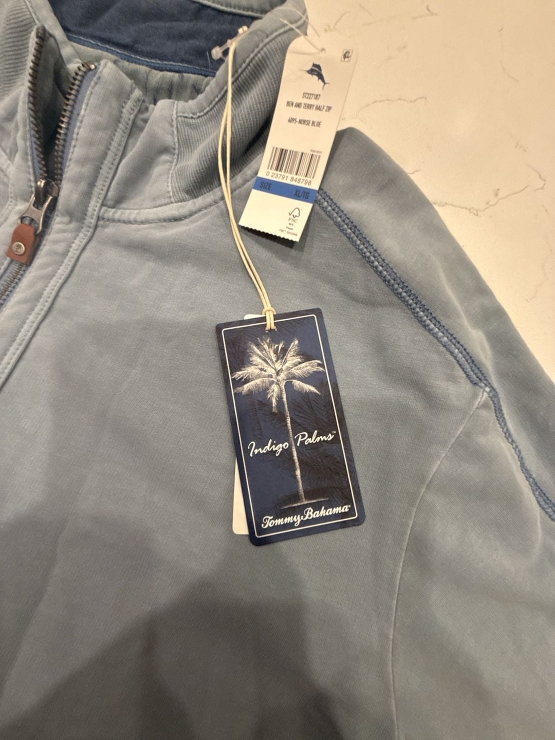 Tommy Bahama Ben And Terry Half Zip Size XL Norse Blue Pullover 4