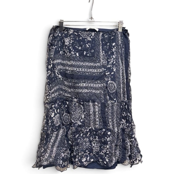 Unbranded Navy Blue Floral Tiered Maxi Skirt Size 16