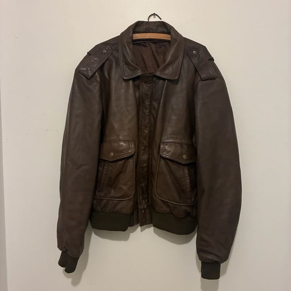 Vintage 1980s A-2 Leather Bomber Jacket Size 52 Brown Flight Aviator YKK Zip