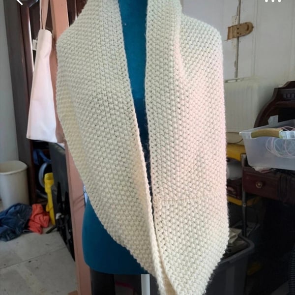 Hand Knit Chunky Cream Infinity Scarf Loop Cowl Scarf