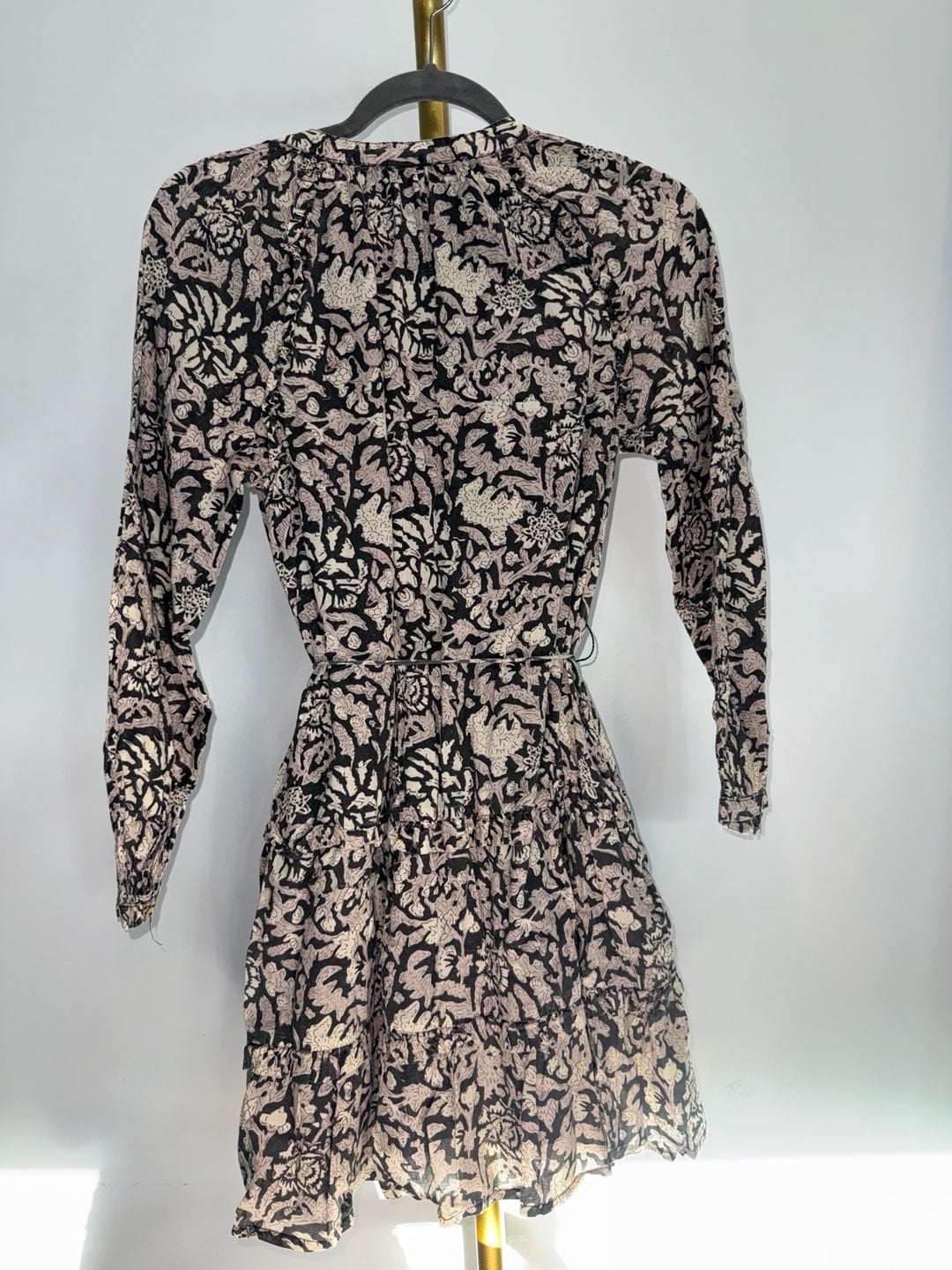 Cleobella Mylah Mini Dress Size XS Black Floral Print Long Sleeve Belted 3