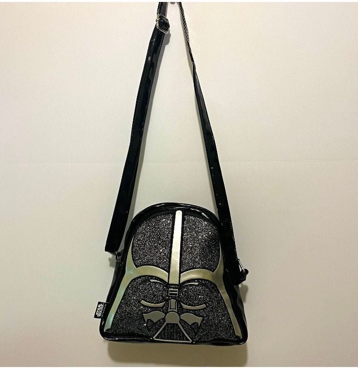 Disney Store Star Wars Darth Vader Crossbody Bag Black Glitter Helmet 1
