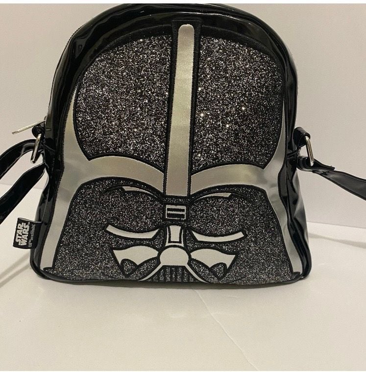 Disney Store Star Wars Darth Vader Crossbody Bag Black Glitter Helmet 2