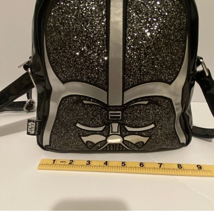 Disney Store Star Wars Darth Vader Crossbody Bag Black Glitter Helmet 7