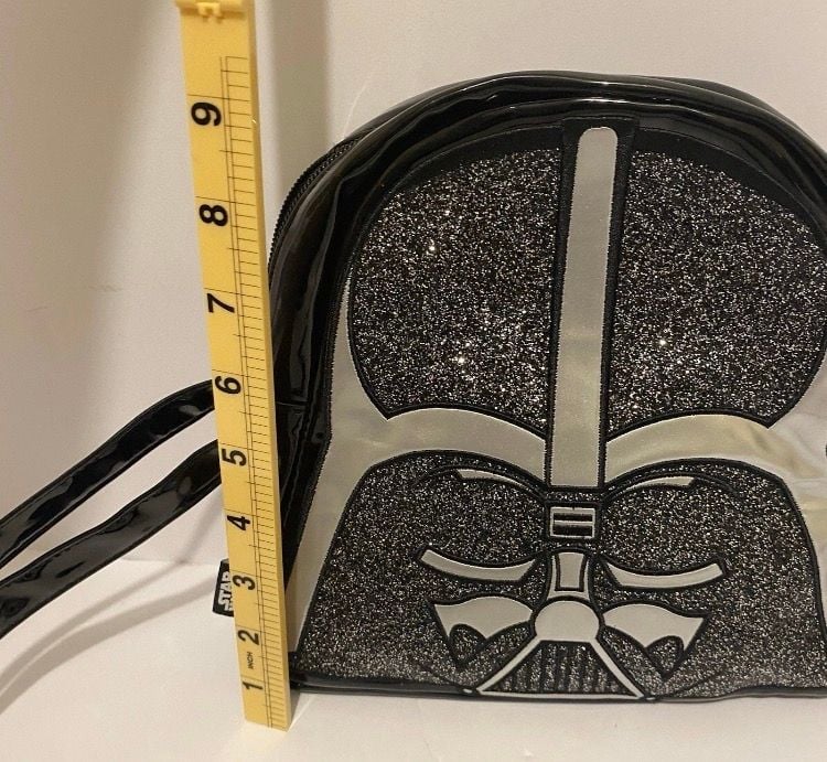Disney Store Star Wars Darth Vader Crossbody Bag Black Glitter Helmet 9