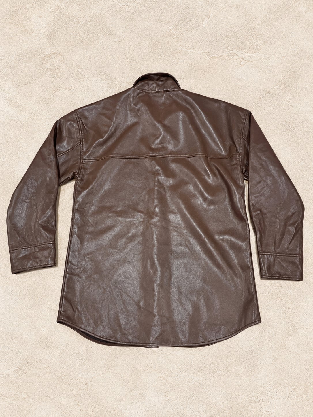 Babaton Aritzia Brown Faux Leather Button Up Shacket Jacket Size S 4