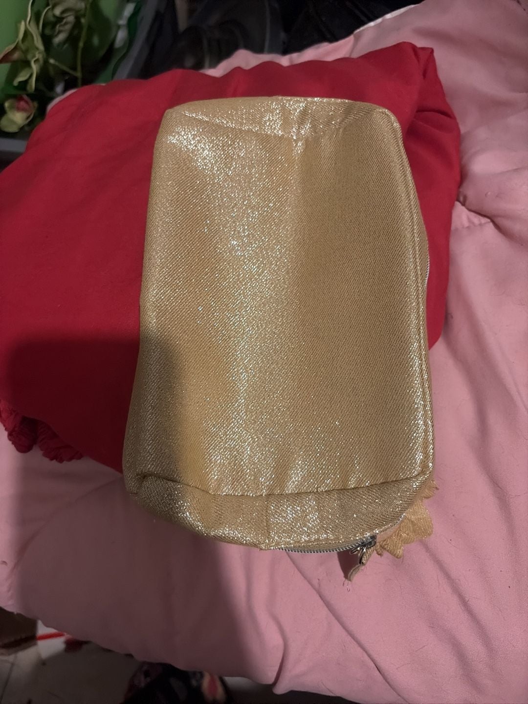Lancome Paris Makeup Bag Pouch Gold Rose Flower Accent Cosmetic Case 1