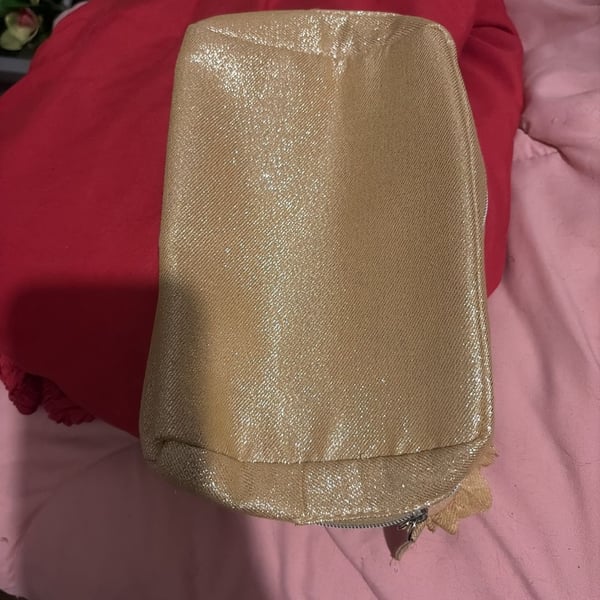 Lancome Paris Makeup Bag Pouch Gold Rose Flower Accent Cosmetic Case
