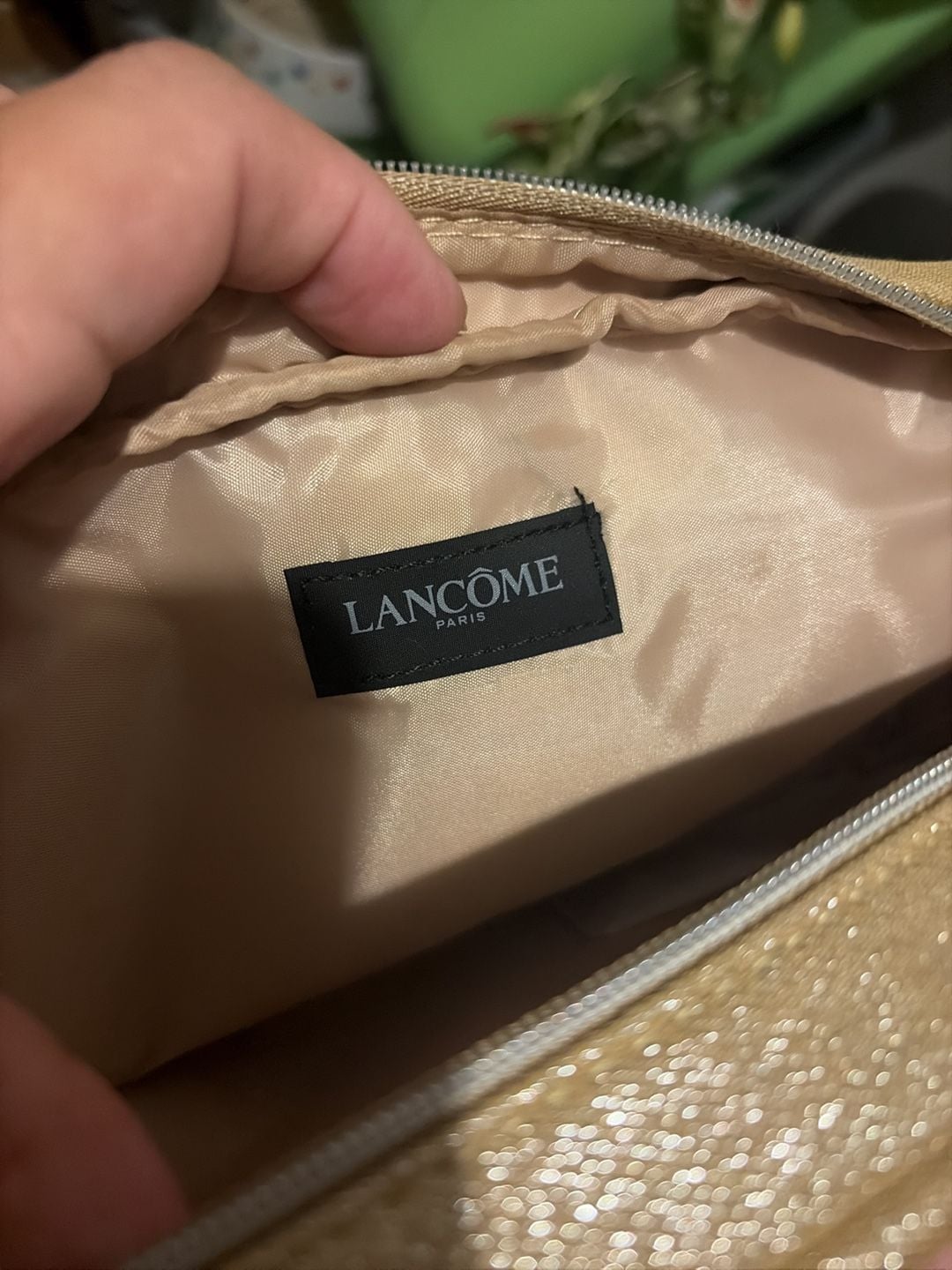 Lancome Paris Makeup Bag Pouch Gold Rose Flower Accent Cosmetic Case 3