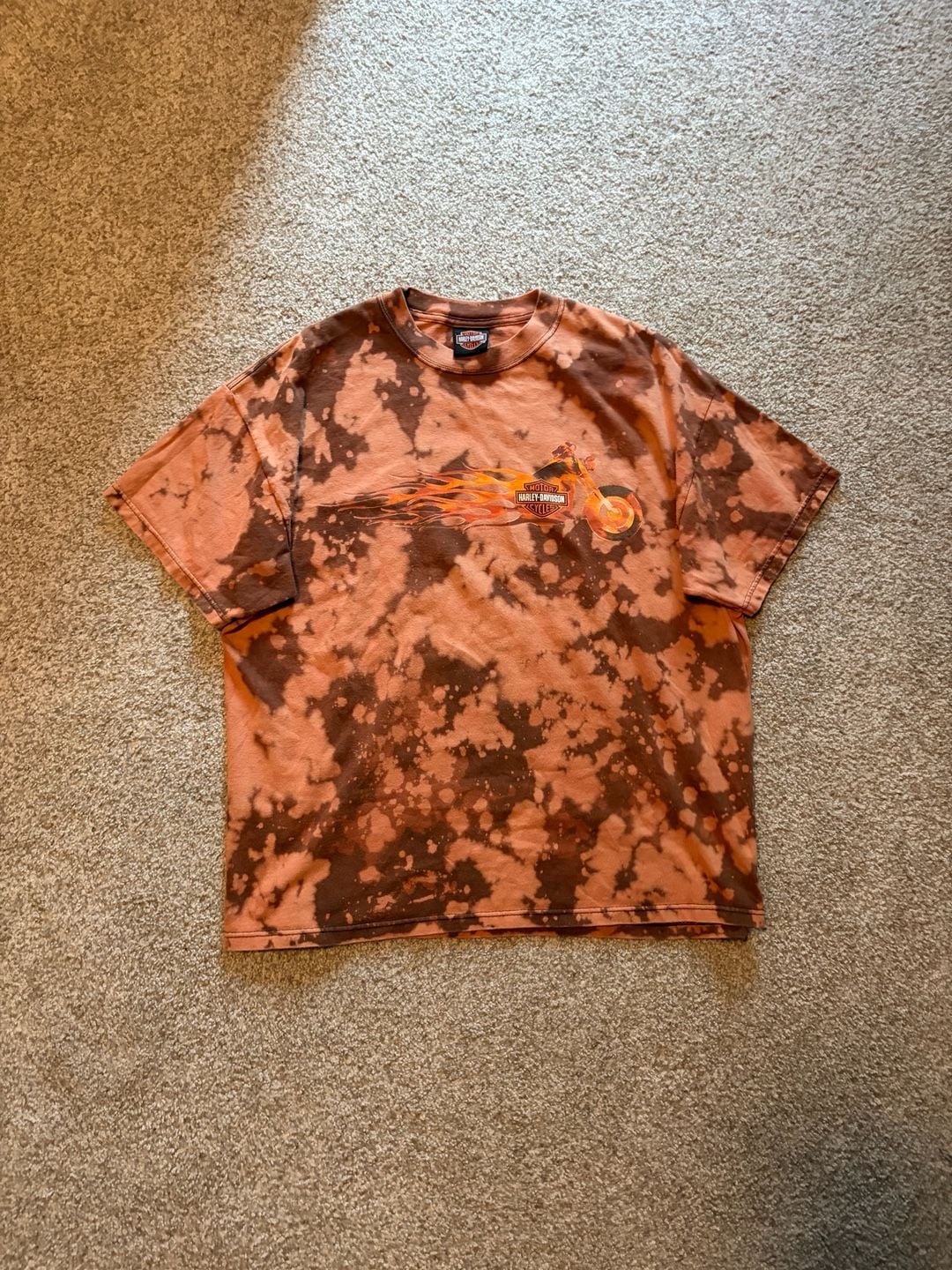 Harley-Davidson Bleach Tie Dye T-Shirt Size XL Orange Flames 2