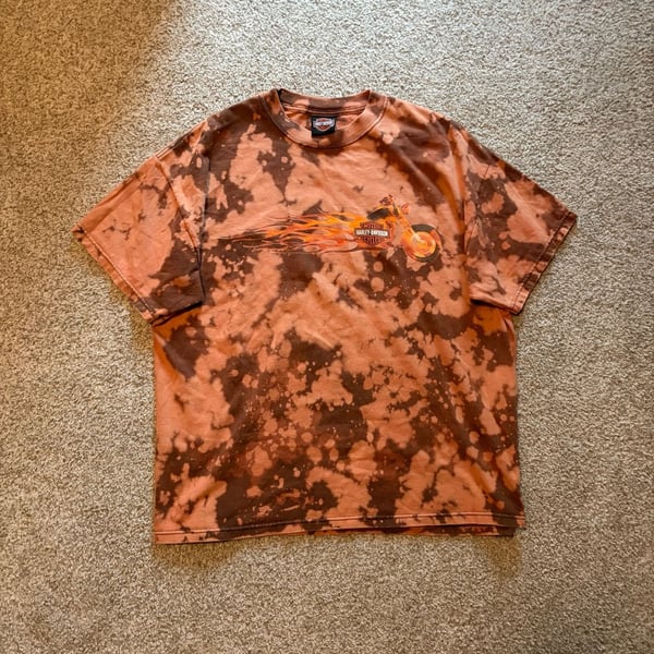 Harley-Davidson Bleach Tie Dye T-Shirt Size XL Orange Flames