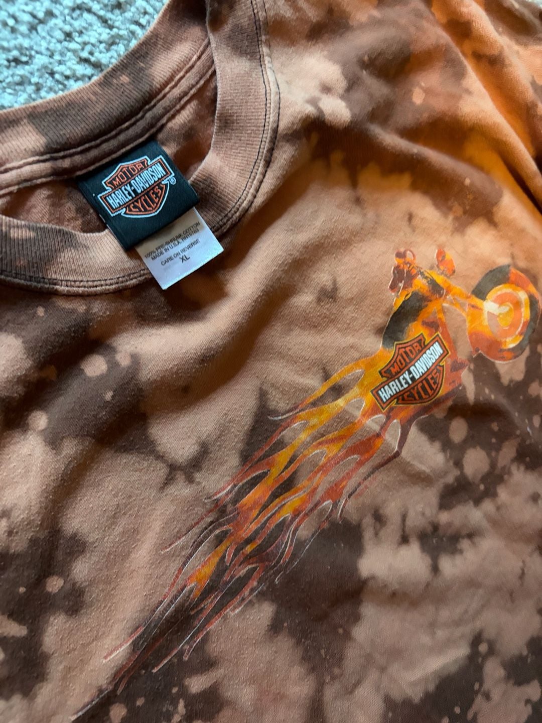 Harley-Davidson Bleach Tie Dye T-Shirt Size XL Orange Flames 3