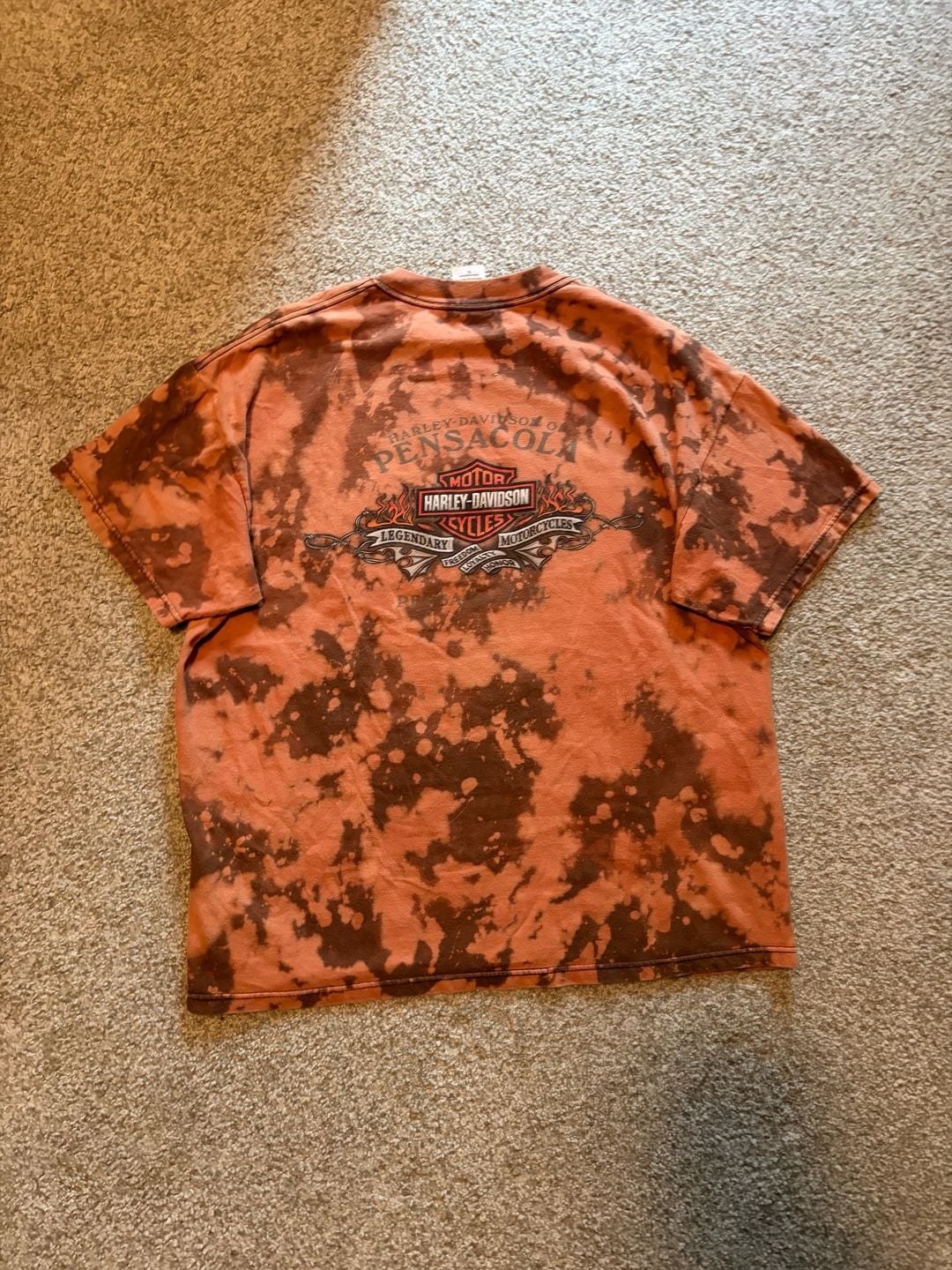Harley-Davidson Bleach Tie Dye T-Shirt Size XL Orange Flames 4