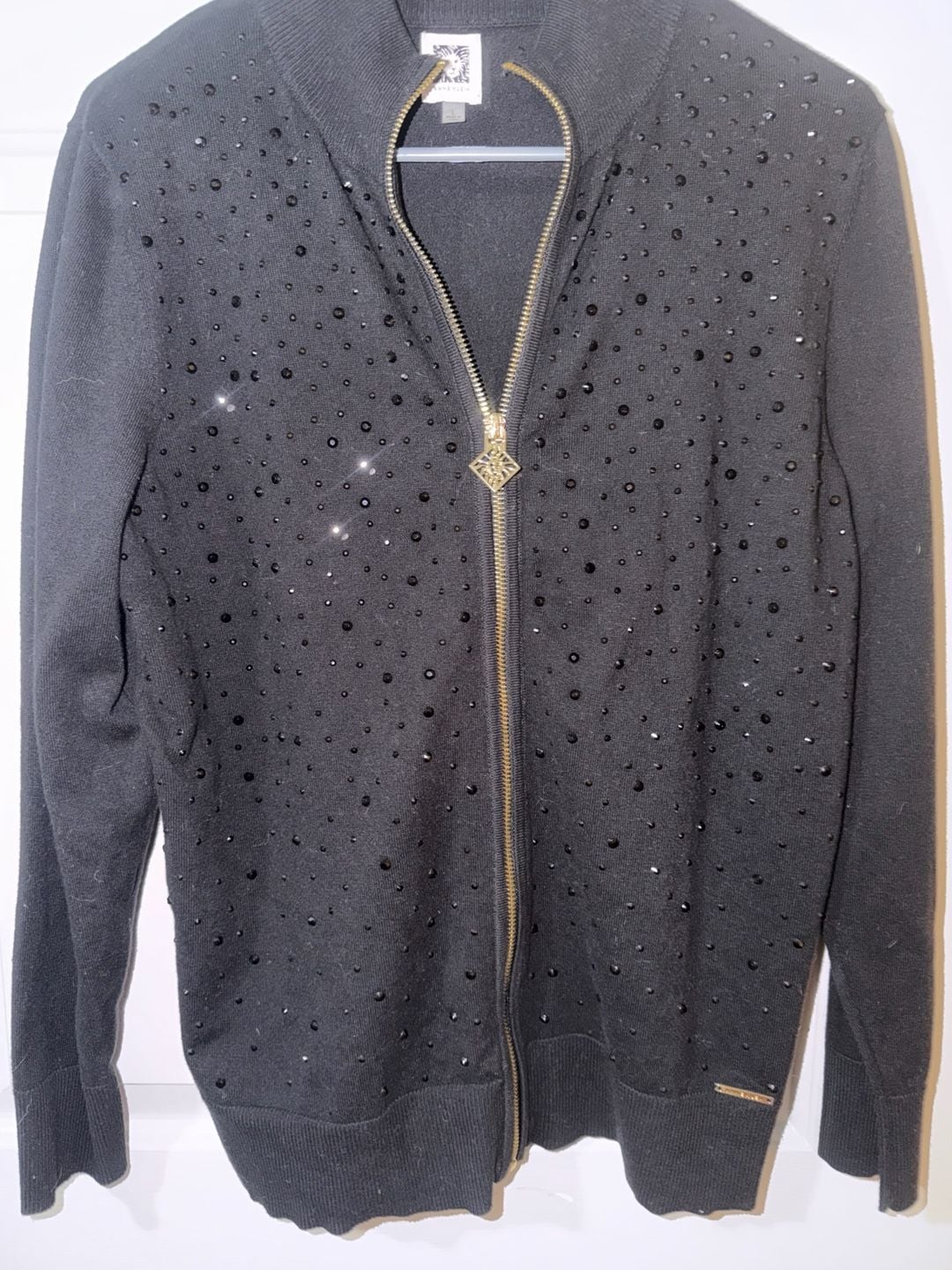 Anne Klein Full Zip Sweater Size L Black Rhinestone 3