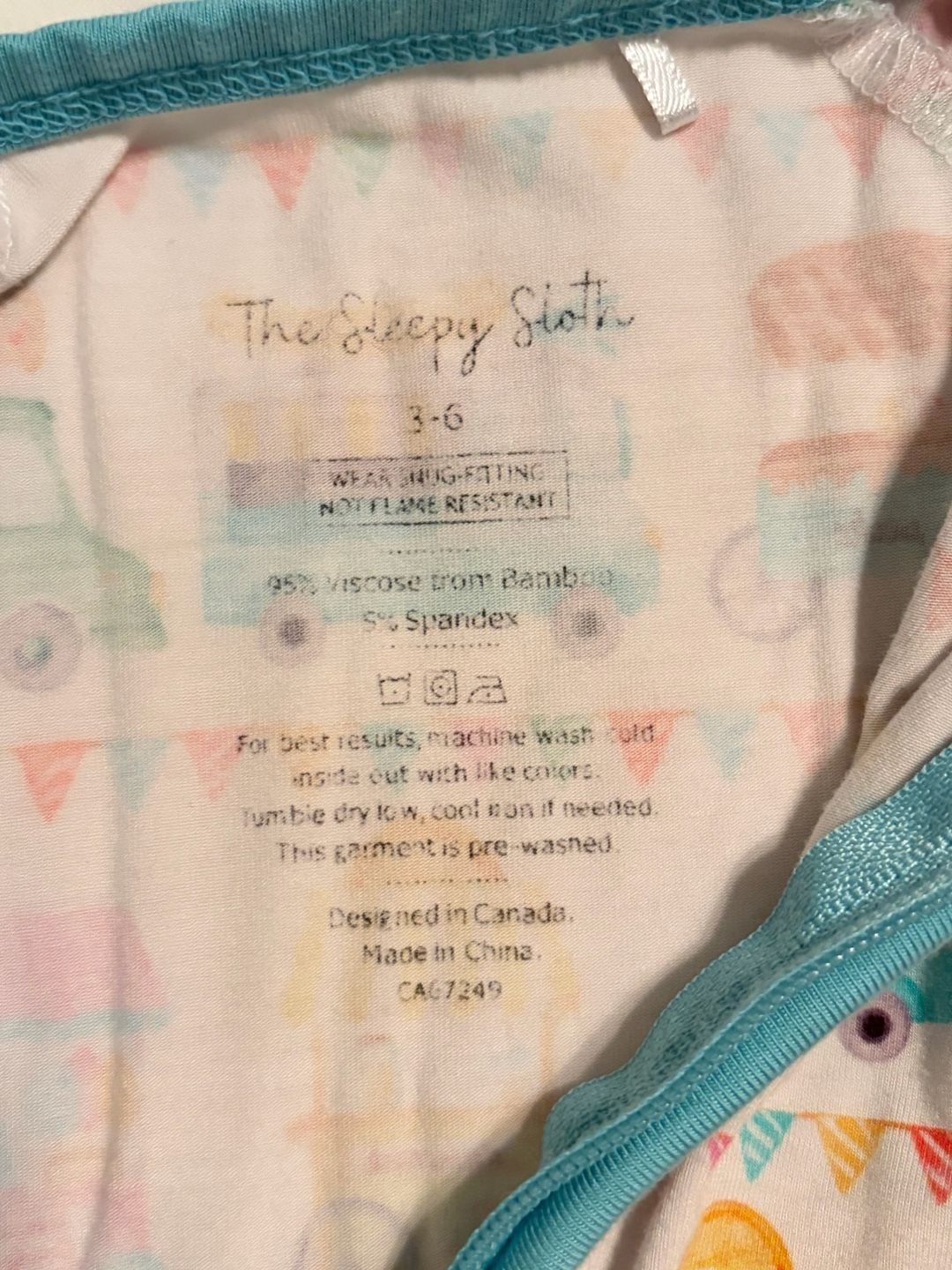 The Sleepy Sloth Food Truck Print Zip Jammies Size 3-6 5
