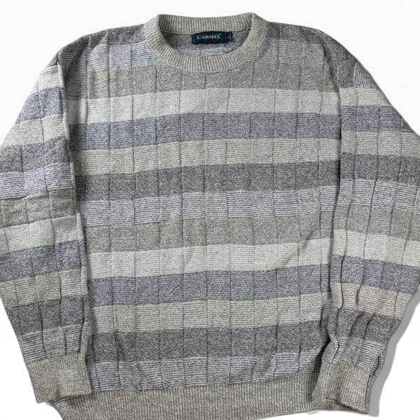 Vintage Carmel Checkerboard Knit Sweater Large Made in USA