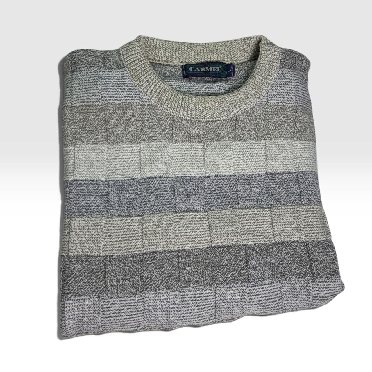 Vintage Carmel Checkerboard Knit Sweater Large Made in USA 8