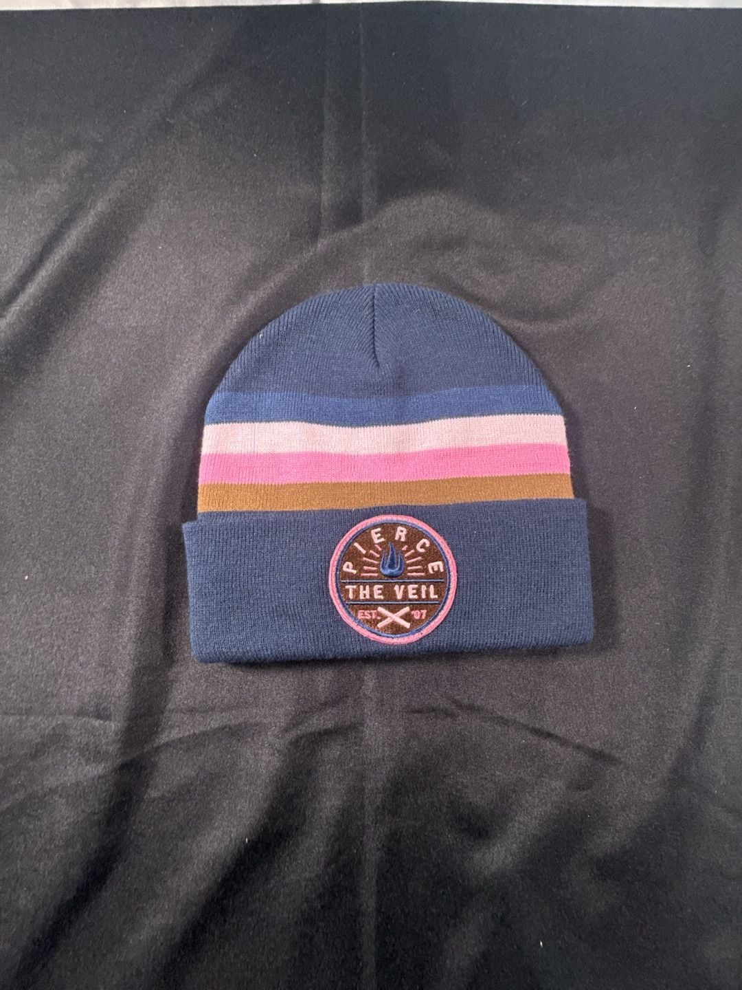 Pierce The Veil Striped Cuff Beanie Blue Pink 2