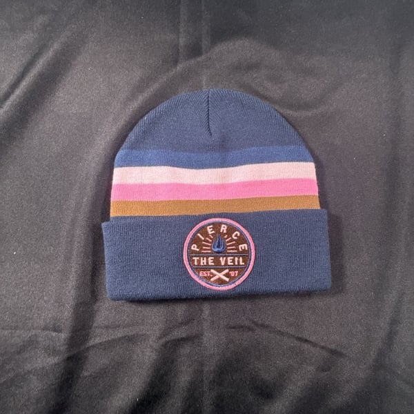 Pierce The Veil Striped Cuff Beanie Blue Pink