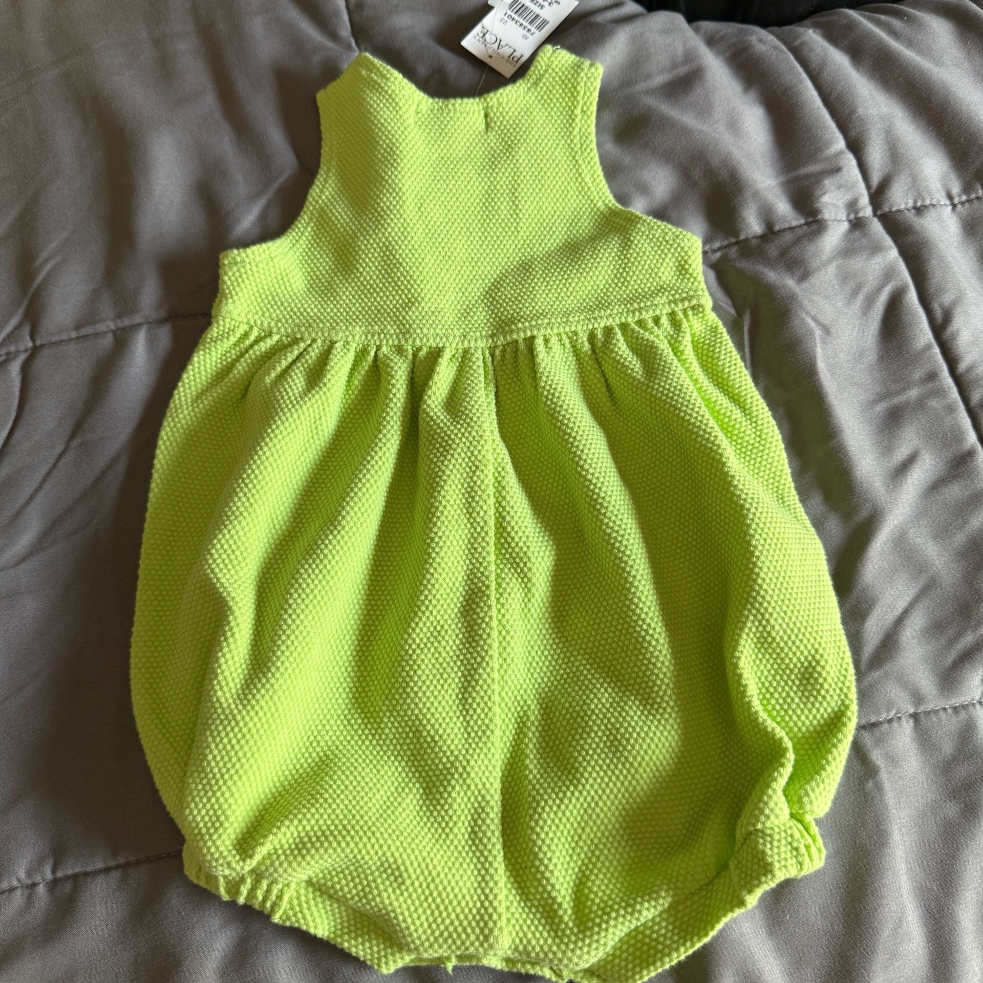 The Children's Place Neon Green Waffle Knit Romper with Butterfly Embroidery 4