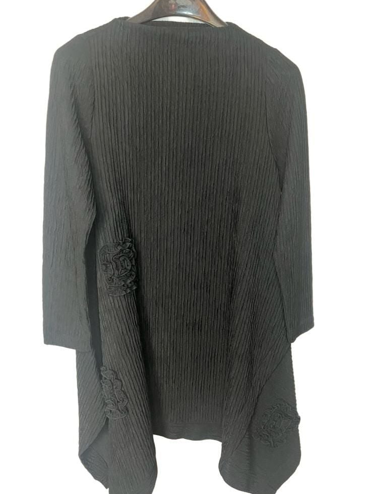 IC by Connie K Pleated 3D floral Lagenlook Black avant garde top or dress Size S 3