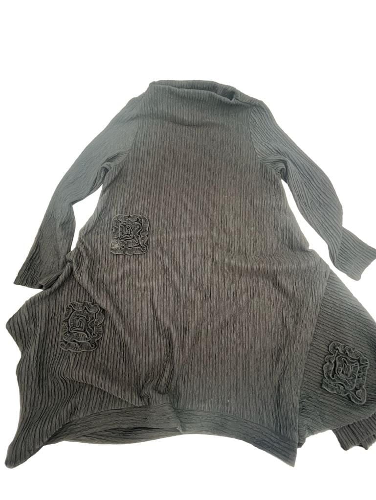 IC by Connie K Pleated 3D floral Lagenlook Black avant garde top or dress Size S 2